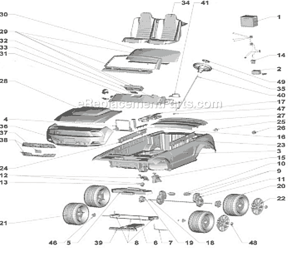 Page A Diagram and Parts List for P8812  Power Wheels Ride-On Cars